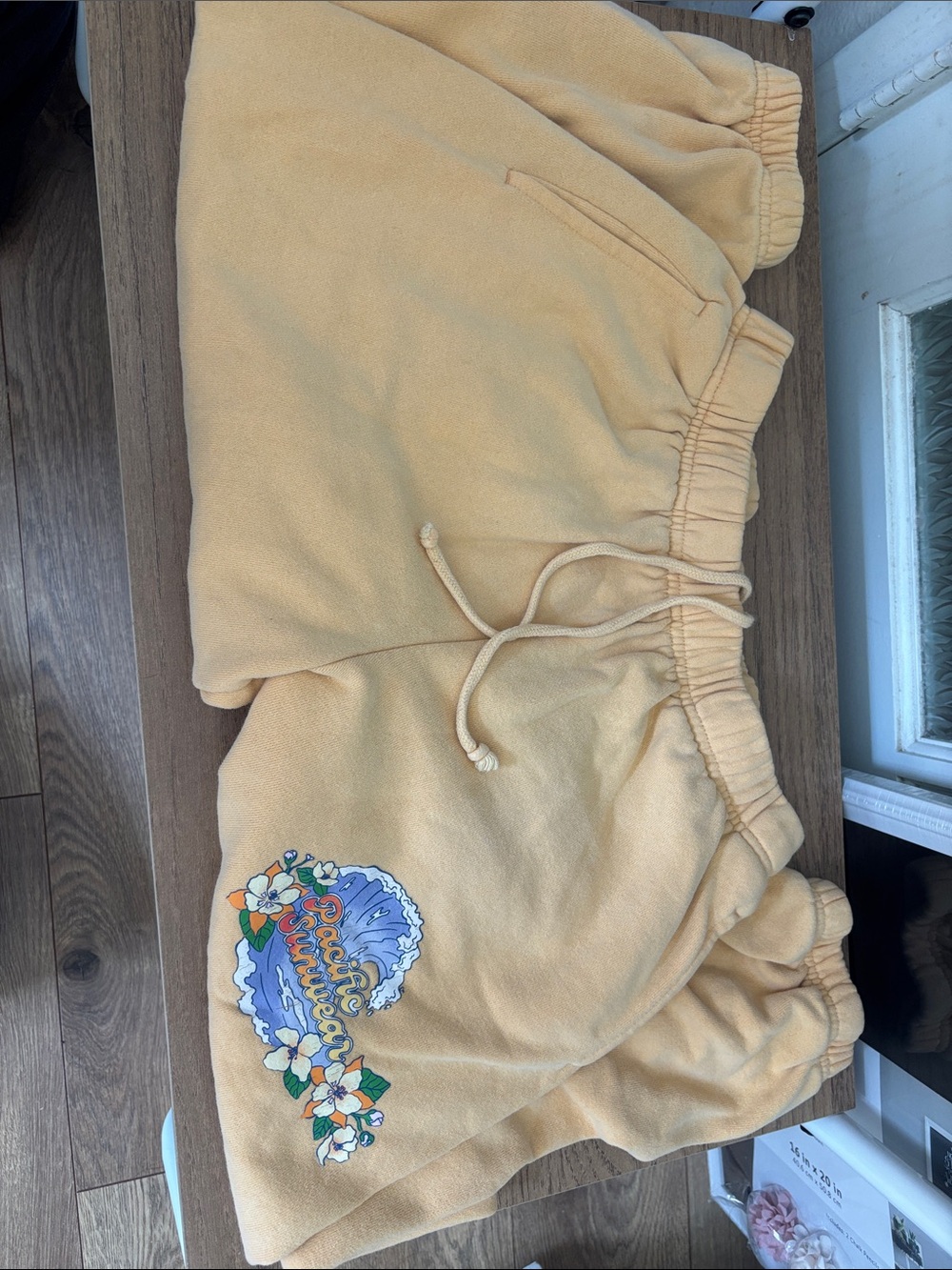 Women Light Orange Floral Wave Fleece Sweatpants
